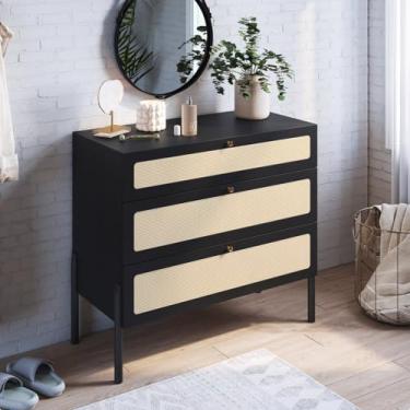 Imagem de Cômoda 3 Gavetas Palhinha Pé Madeira Oslo Nero/Preto