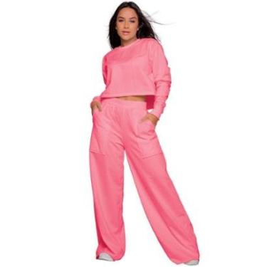 Imagem de Conjunto Cropped Calça Wide Leg Moletinho Bella Fiore Manga Longa e Flare Pantalona Cintura Alta-Feminino