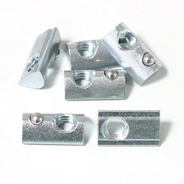 Imagem de Axageid Pacote com 20 rolos de aço roscado 5/16-18 com porca em T com mola esférica, acessórios de slot em T para trilho de perfil de extrusão de alumínio