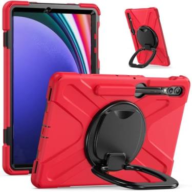 Imagem de Capa para tablet com anel manual de rotação 360 para Samsung Galaxy Tab S9 FE S8 S9 S7 Plus 12,4 polegadas com suporte para S7FE S9 FE+ 31,5 cm à prova de quedas (vermelho, para S9 FE 10,9 polegadas)