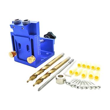 Imagem de Kit de gabarito ajustável para marcenaria, furo oblíquo, furo oblíquo, carpinteiro, serra, furadeira inclinada, conjunto de parafusos para cama, mesa e sofá, faça você mesmo, casa - 2 brocas azuis