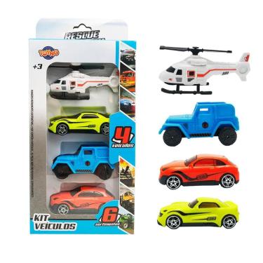 Imagem de Kit Mini Veículos Carrinhos E Helicóptero 4 Un - Toyng