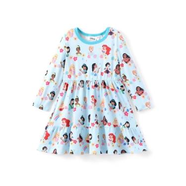 Imagem de Disney Vestido feminino princesa Aurora Cinderela Moana Ariel com estampa de personagem casual floral para presente para 2-6 anos, Verde claro - princesa, 3 Anos