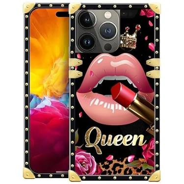 Imagem de WANKBLC Capa compatível com iPhone 15 Pro Max, batom rosa rosa rainha leopardo luxuoso decoração dourada para meninas mulheres TPU macio à prova de choque protetor rígido PC traseiro
