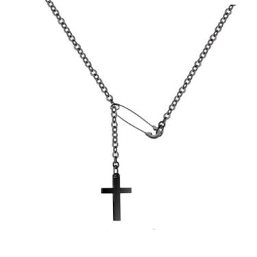 Imagem de Colar de alfinete de segurança, pequeno, delicado cruz, colar com clipe de papel, clipe de papel, cruz Y, colar para mulheres e homens, joias de presente, Metal, Sem Pedra Preciosa