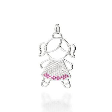 Imagem de Pingente de prata 925 feminino filha menina cravejado zircônias rosa r