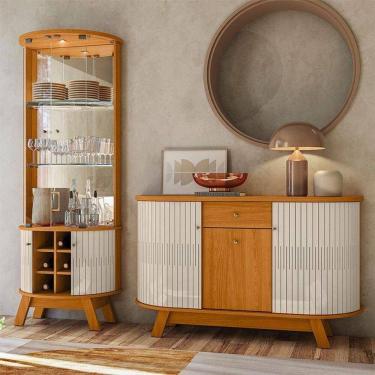 Imagem de Aparador Para Sala Buffet Ambiente Monza E Cristaleira Marina Cinamomo Off White - Madetec