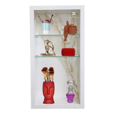 Imagem de Nicho Vertical de Embutir Prateleira Vidro - Porcelanato Borda de Alum