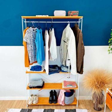 Imagem de Arara Armário Modular Industrial Ample de Ferro e Madeira Carvalho e B