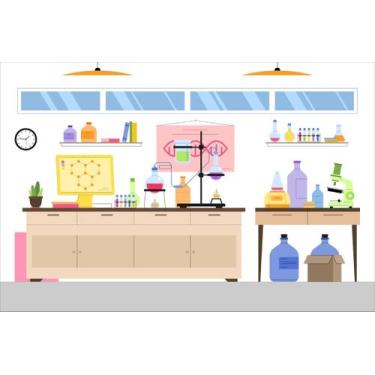 Imagem de Painel de Lona Sala de Laboratório Química Fundo Branco - 200x150cm - 