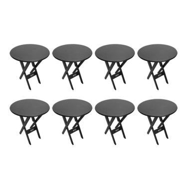 Imagem de Kit 8 Mesas Dobráveis De Madeira Redonda 70cm Preta - Cor: Preto