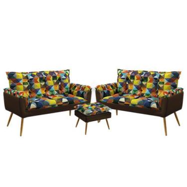 Imagem de 2 Namoradeiras Beta com Puff Lunar F-015 Sued Estampado Colorido com V