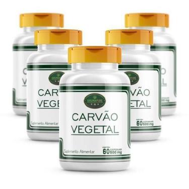 Imagem de Carvão Vegetal Ativado Puro 100% Natural Cáps Kit 5 Potes - Suplemenpu