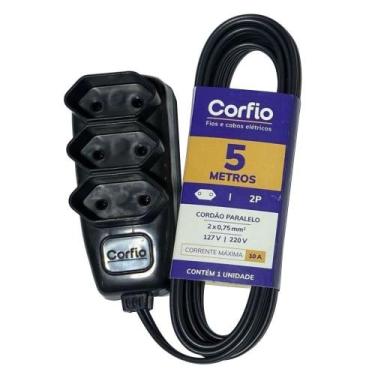 Imagem de Extensão Corfihome Corfio 2P 10A preto 3 tomadas 5m