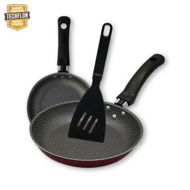 Imagem de Kit Cozinha 2 Frigideira Antiaderente Com Espátula Vermelho - Alegrete