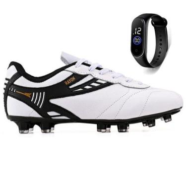 Imagem de Kit Chuteira Futebol em Couro Campo Grama Natural + Relogio Adulto - R