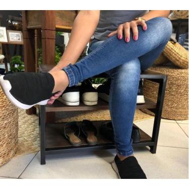 Imagem de Banco Sapateira Ferro e Madeira Organizar Sapatos Imbuia - Convenienza