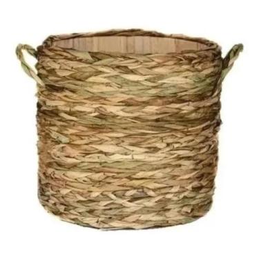 Imagem de Cesto Vaso Cachepô Revestido Trança Com Taboa Alça Palha Lar - FLORA F