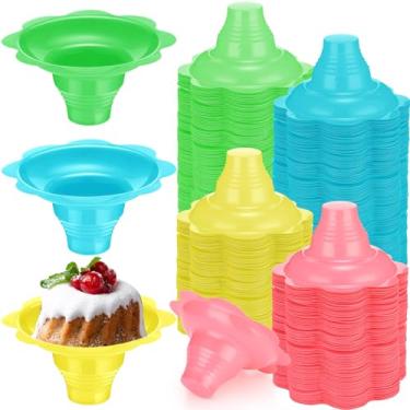 Imagem de Copos coloridos de cone de neve em forma de flor de 118 g, pequenos copos de plástico à prova de vazamento, copos de gotejamento de gelo raspado, lanche, tigelas de sorvete, para festas de férias, verão, cookout, aniversário de crianças (200 peças)