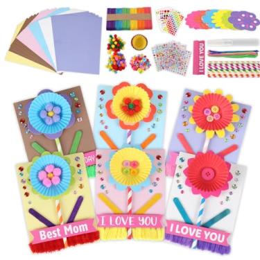 Imagem de Lonfliness 36 Packs Mother's Day Flower Card Craft Kit for Kids DIY Mother's Day Flower Greeting Card Craft Making Mother's Day Gift Card for Mom Home School Classroom Activity Art Project Decoration