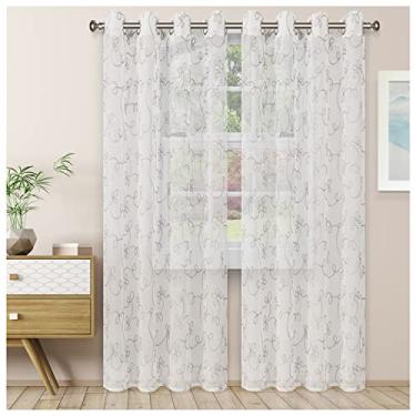 Imagem de SUPERIOR Painel de cortina de tratamento de janela com ilhoses de aço inoxidável transparentes e bordados leve de qualidade (conjunto de 2) 132 x 274 cm - Cinza