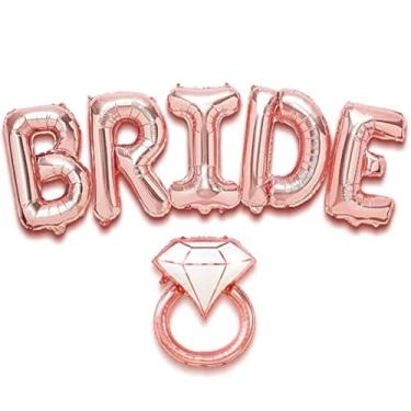 Imagem de Balões de noiva gigantes em ouro rosa de 101 cm – Balão de ouro rosa de diamante, 71 cm | Balão de noiva para decorações de noiva | Balões de carta de noiva para decorações de festa de despedida de solteira, noivado