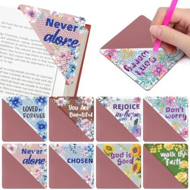 Imagem de INCOK Christina Diamond Art Bookmarks – 8 peças 5D versículo bíblico triângulo diamante arte canto kits inspirador flor religiosa DIY marcadores de livro para leitura amante iniciante adultos kit de