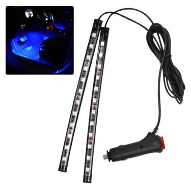 Imagem de Ongfuwu Faixa de luz LED para carro, 12 V 24 luzes LED para atmosfera interior sob o painel, lâmpada decorativa interior automotiva com plugue adaptador de cigarro, acessórios para carro (azul,