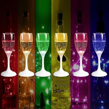Imagem de HOMEYA Colored Lights Up Champagne Flutes Glasses Set of 6, Liquid Activated Glow in The Dark Cups with Replaceable Battery, Colorful Drinking Whiskey Led Cups for Christmas Halloween Party Birthdays