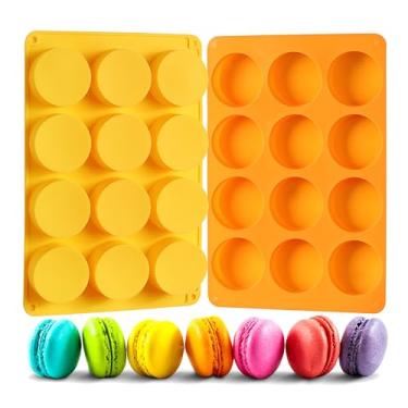 Imagem de 2 moldes de silicone para biscoito de chocolate Oreo, molde de silicone redondo de 12 cavidades, molde de cozimento para Oreo, chocolate, biscoito, doces, mini bolo, geleia (laranja + amarelo)