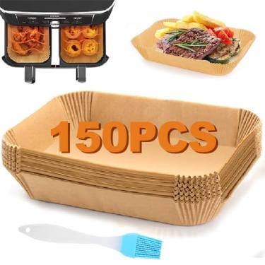 Imagem de YJWYDM Forros de papel descartáveis Air Fryer, 150 peças, forros de papel pergaminho para fritadeira a ar, 22 x 14 cm, pergaminho retangular para Ninja Dual Basket Ninja DZ201 DZ401 Foodi, acessórios