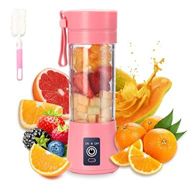Imagem de Copo de liquidificador portátil, liquidificador elétrico USB, mini liquidificador portátil para shakes e smoothies, suco, 380 ml, seis lâminas, ótimo para misturar, rosa, tamanho único