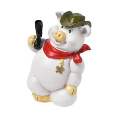 Imagem de Gralara Estátua de porco, cofrinho de porco, caixa de dinheiro para crianças, escultura de resina, estatueta de animal para escritório, Chapéu Verde