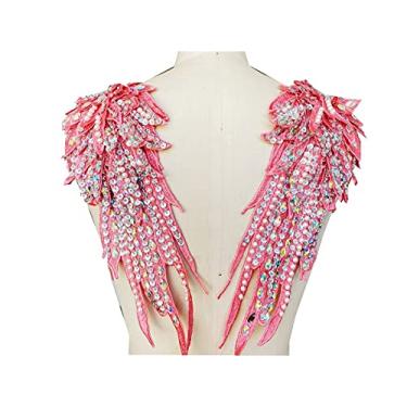 Imagem de Zbroh Aplique feito à mão com strass de 18 cores costurados à mão em renda pérola apliques de acabamento para acessórios de roupas sociais (vermelho melancia)