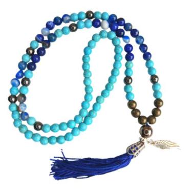 Imagem de Japamala 108 Contas Pedras Howlita Turquesa, Ágata, Hematita, Pirita -