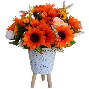 Imagem de Arranjo de Flores Artificiais com Cachepot com Pés 36x37cm - Rio de Ou