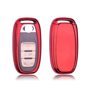 Imagem de WSWJDW TPU Car Key Case Cover Keychain Ring Key Bag, apto para Audi A1 A3 A4 A5 A6 A7 A8 Quattro Q3 Q5 Q7 2009 2010 2011 2012 2013 2014 2015, vermelho