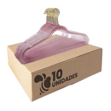 Imagem de Kit 10 Cabides Acrílico Rosa com Gliter e Gancho Dourados - ARBORETHO