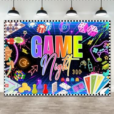 Imagem de Lofaris Jogo de fundo noturno de 2,1 x 1,5 m no fundo, máquina de jogo de cartas brilhante neon The Sieve para adultos, crianças, meninos, jogos de tabuleiro, decoração de festa, banner, cabine