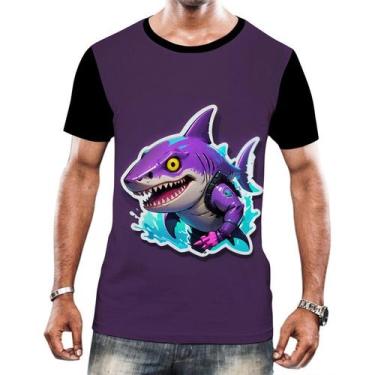 Imagem de Camiseta Camisa Tshirt Animais Cyberpunk Tubarão Mar Tecno - Enjoy Sho