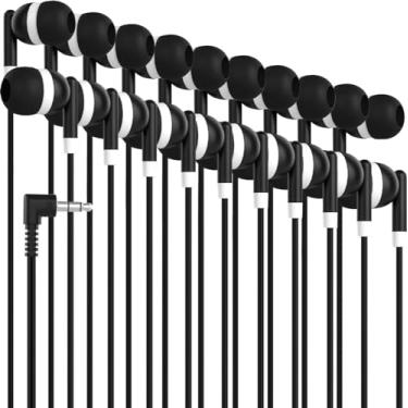 Imagem de Maeline Fones de ouvido estéreo a granel, pacote com 40, ideais para salas de aula do ensino fundamental e médio, biblioteca, viagem, academia, museu, plugue de 3,5 mm, fones de ouvido com fio sem
