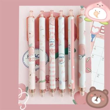 Imagem de YuanHolumid 1 caneta de gel apagável aleatória pêssego, canetas de gel azuis de 0,5 mm, desenhos animados, canetas fofas, canetas esferográficas, canetas esferográficas, acessórios de escritório,