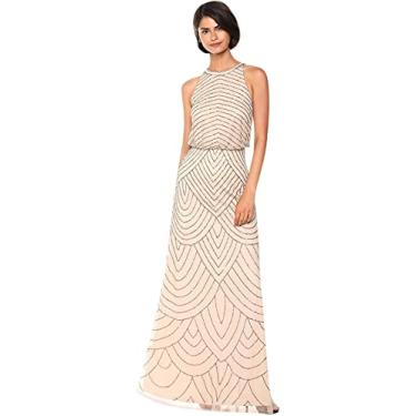 Imagem de Adrianna Papell Vestido feminino frente única com contas Art Déco, Nude., 50