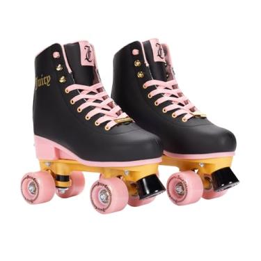 Imagem de Juicy Couture Patins de patinação para meninas, preto, quadriciclo, para meninas, design clássico de cano alto para patins internos ou externos e derby (tamanho ajustável P J12-2)