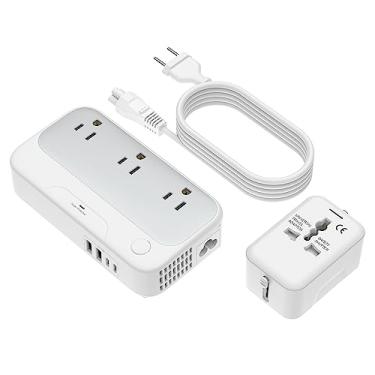 Imagem de FBDD Conversor de tensão universal para a Europa, combo conversor de energia de 220 V para 110 v, adaptador europeu de 250 W Step Down 220 a 110 para Reino Unido Itália, plugue de viagem europeu