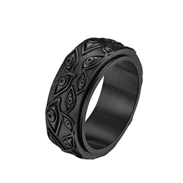Imagem de PMTIER Anel masculino vintage de aço inoxidável gravado olho de deus preto dourado prateado, Metal, Metal