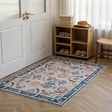 Imagem de KEKUOU Tapete lavável 5 x 7 cm, entrada interna, antiderrapante e repelente de água para entrada, cozinha, entrada interna, entrada, quarto de crianças (5 x 7 cm, azul marinho)