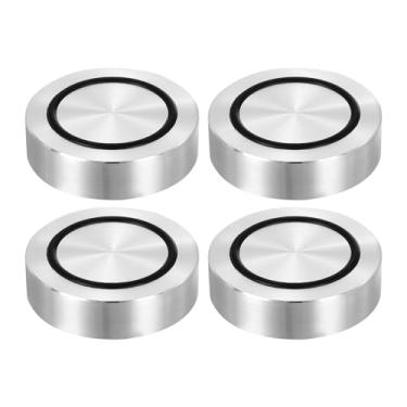 Imagem de uxcell Rosca M8 55 mm / 2,2" diâmetro 15 mm de espessura alumínio círculo disco disco adaptador superior 4 peças redondo sólido mesa pés almofada placa hardware com anel de borracha antiderrapante