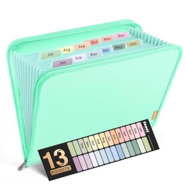 Imagem de Sooez Organizador de arquivos sanfonado com 13 bolsos, organizador de pasta de arquivo expansível com zíper, pasta sanfonada de plástico reforçado, tamanho carta A4, pastas portáteis para documentos