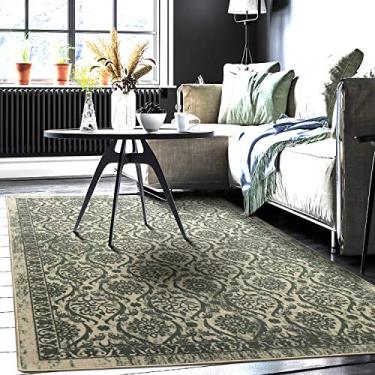 Imagem de Antep Rugs Alfombras antiderrapante (antiderrapante) 3 x 12 cm, forro de borracha floral, geométrico, perfil baixo, tapetes para área interna (verde escuro, 9,5 x 12,7 cm)